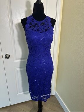 Sequin Hearts Royal Blue Lace and shiny sequin Dress. Size 5